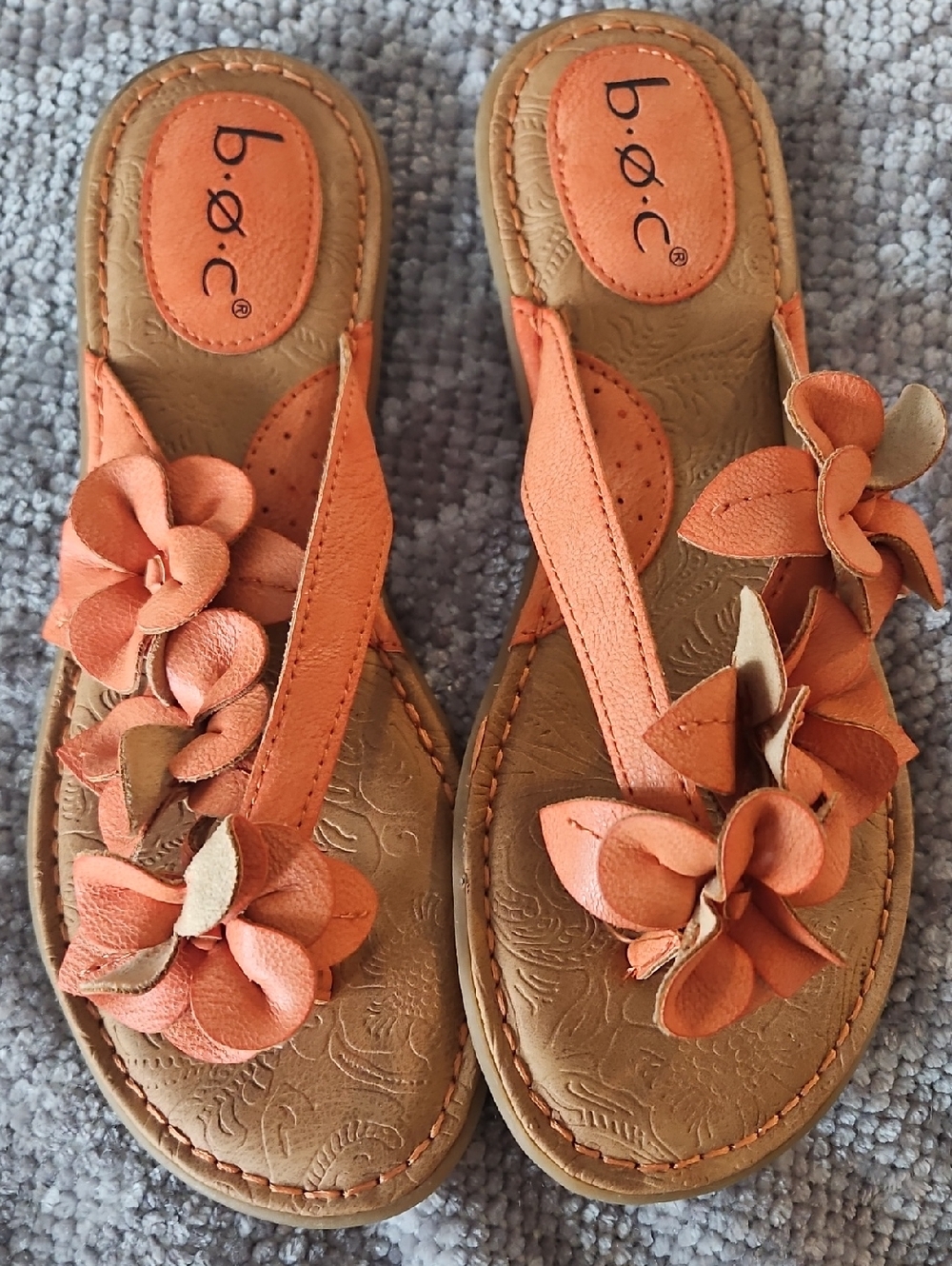 b.o.c. Orange Leather Wedge Sandals
